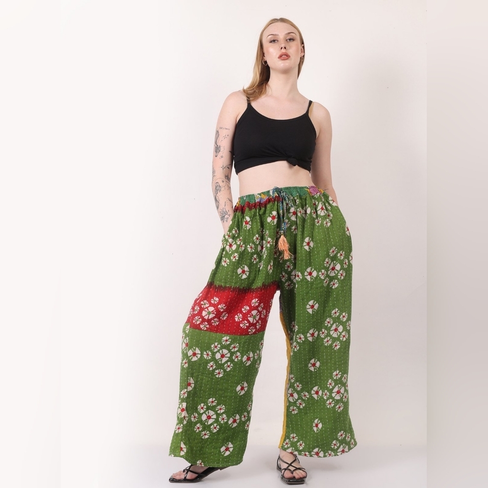 Plus Size Kantha Wide Leg Patchwork Pants - Picture 6 of 9